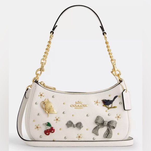 NWT Coach Teri Shoulder Bag with Pins, Pebble Leather Chalk New 2025. - Picture 8 of 16